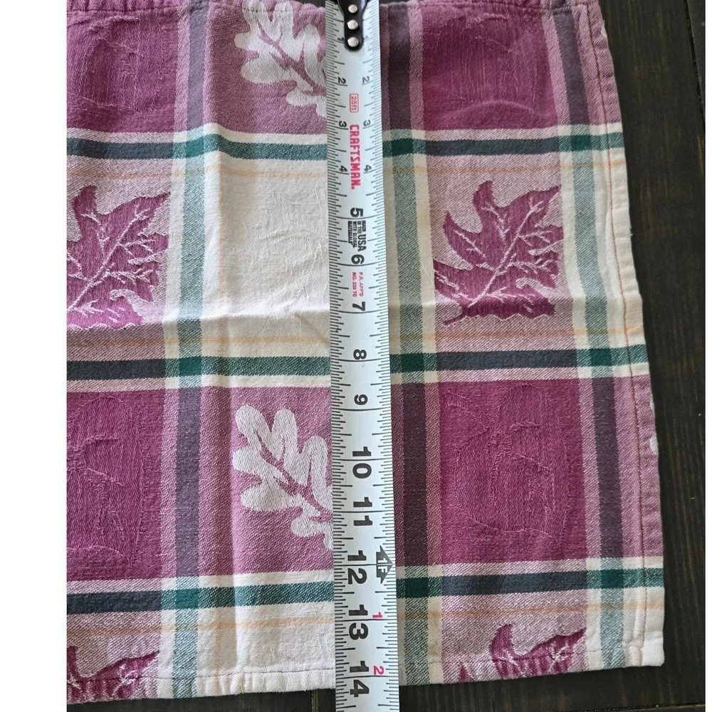 Set of 4 Vintage Autumn Oak Maple Leaf Plaid Cloth Dinner Napkins 16x16 Cotton